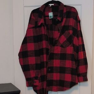 Maurices Red and Black Plaid Button Down Shirt